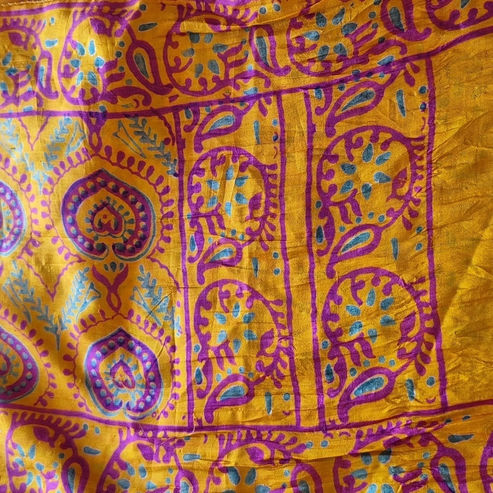 Vibrant Yellow and Pink Paysley Silk Handpainted Patterned Scarf - Picture 6 of 10